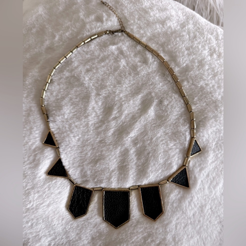 House Of Harlow Striking Black Geometric Pendant Necklace with Gold Chain